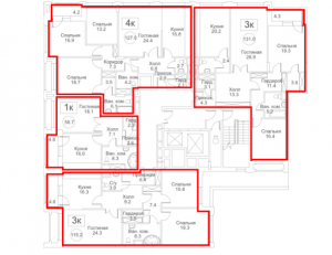Планировка с 3-го по 6-й этаж 8-го корпуса 3-й секции ЖК РЕДСАЙД